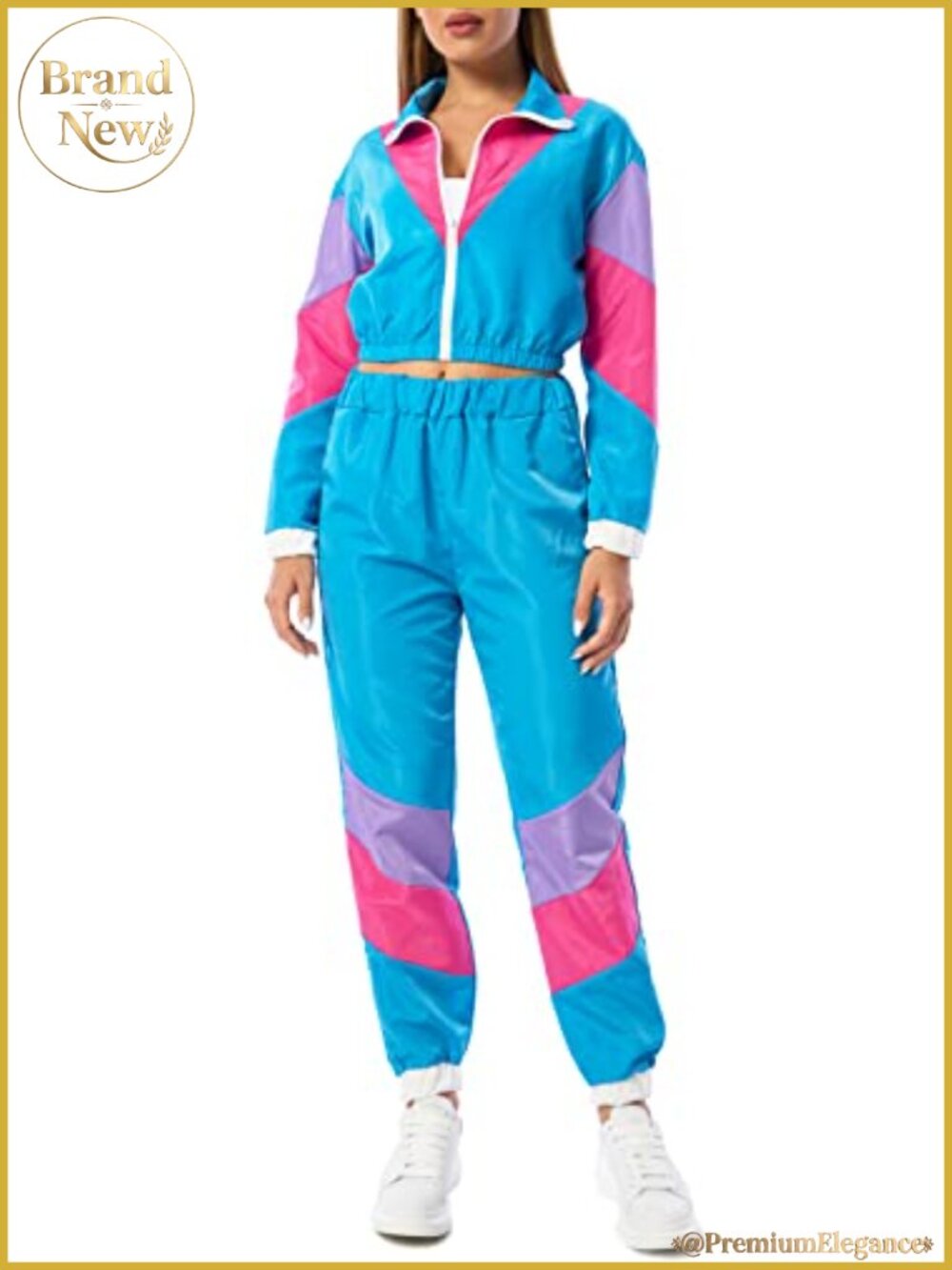 Yisfri 2 Piece Windbreaker Tracksuit Set Crop Zip Front Long Sleeve
